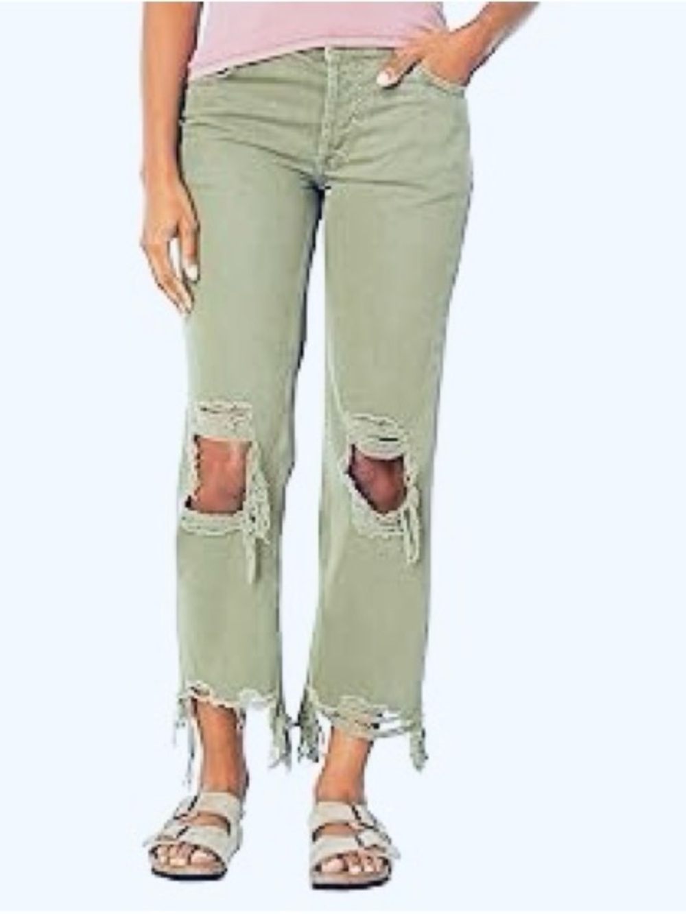 We the Free by Free People Maggie Mid-Rise Straight-Leg Jeans Size 25 Olive